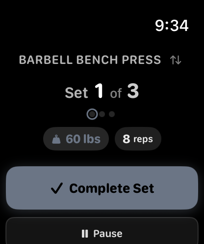 Logging a set on Apple Watch
